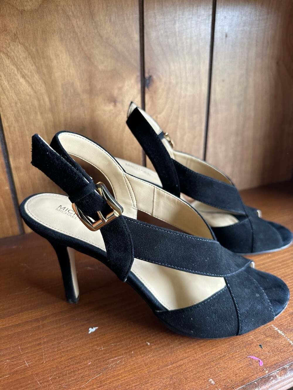 Michael Kors Becky Suede Cross Strap Slingback Heeled Sandals